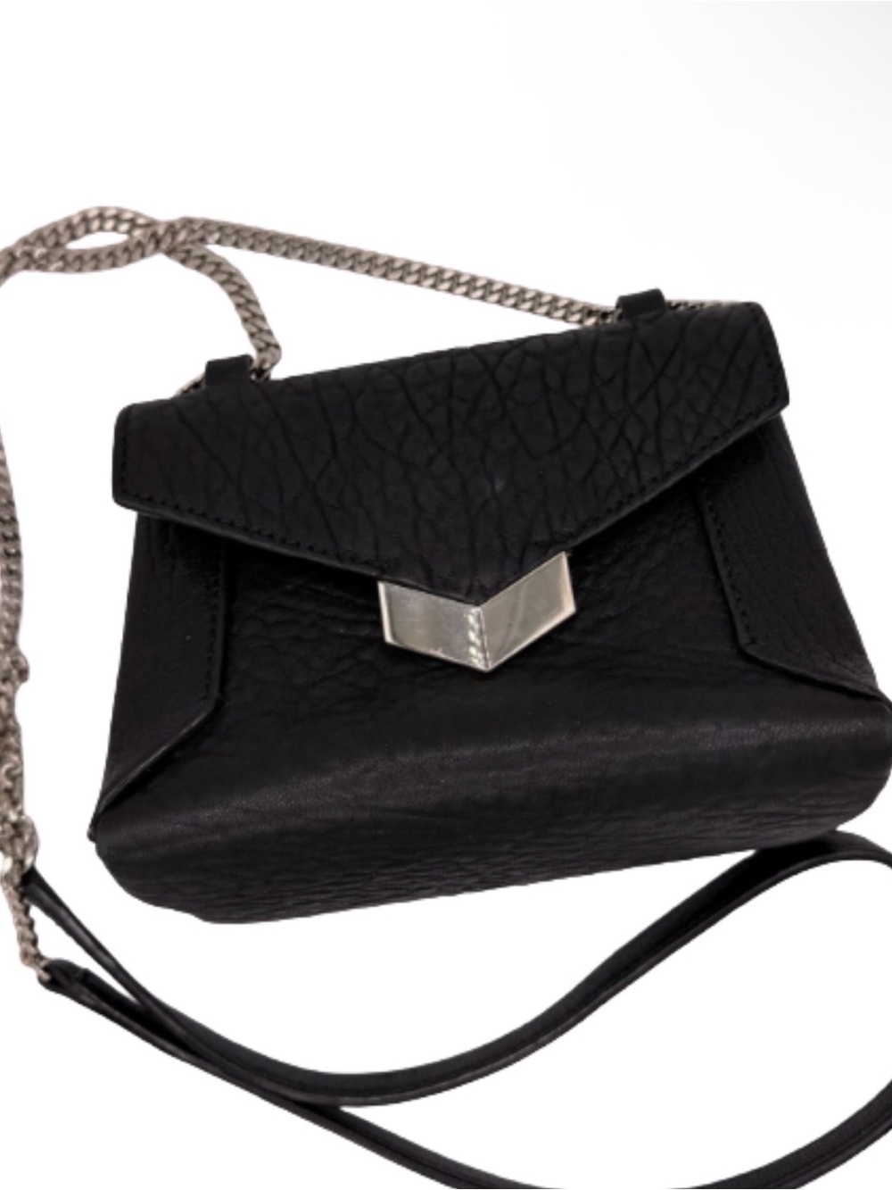 Jimmy Choo Mini Crossbody Black Pebbled Leather Bag with Chain